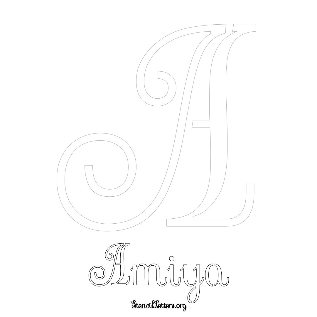 Amiya printable name initial stencil in Ornamental Cursive Lettering