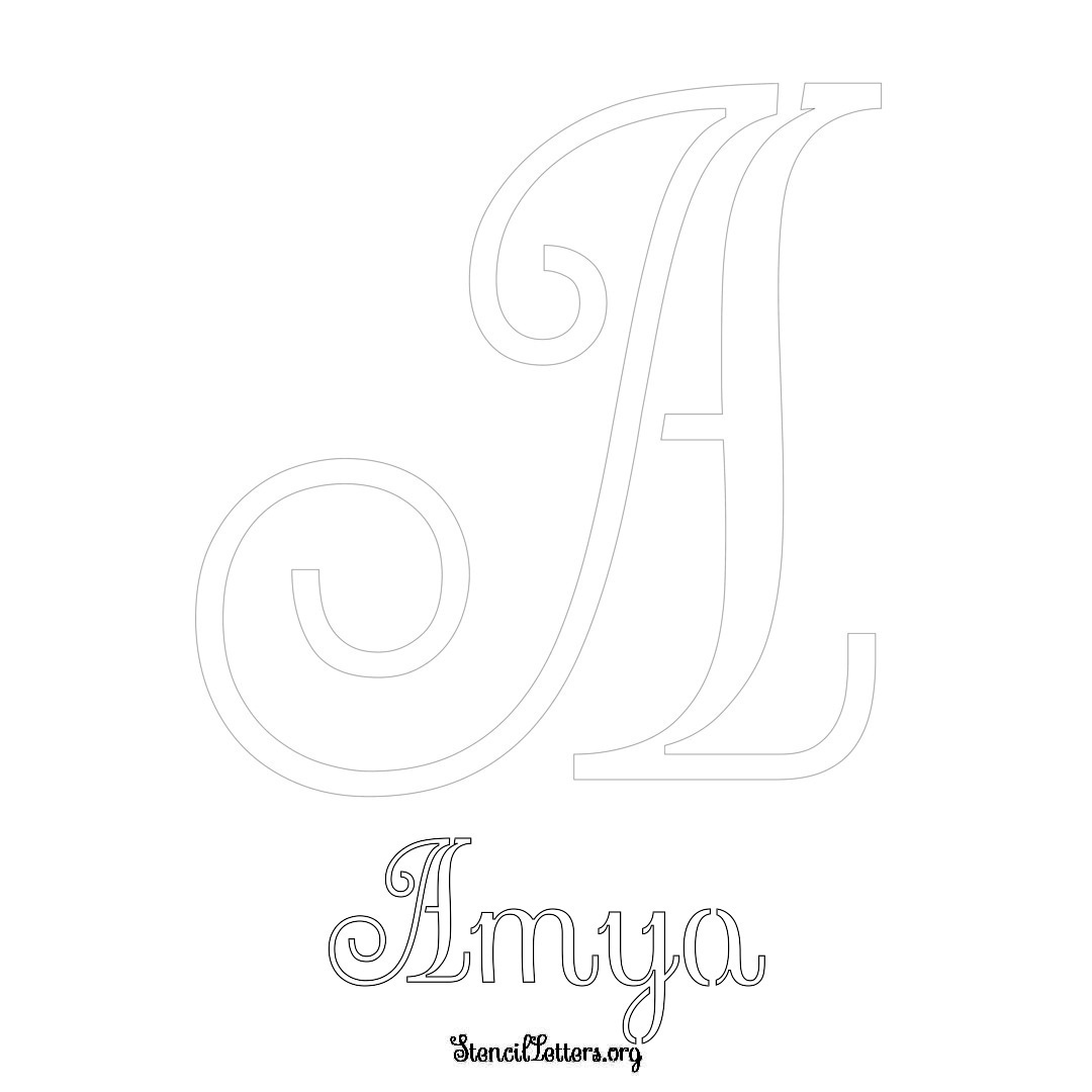 Amya printable name initial stencil in Ornamental Cursive Lettering