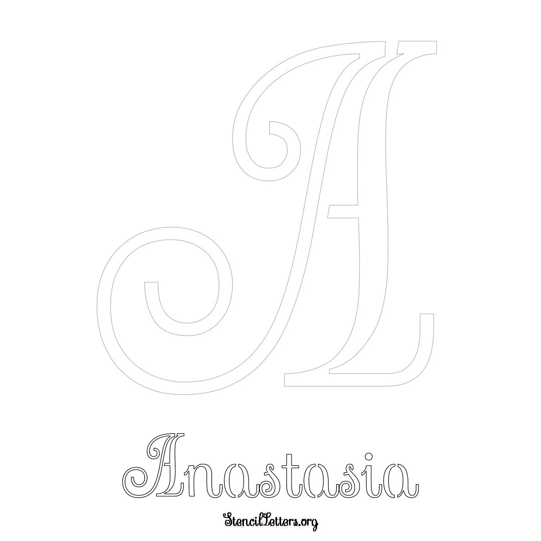 Anastasia printable name initial stencil in Ornamental Cursive Lettering