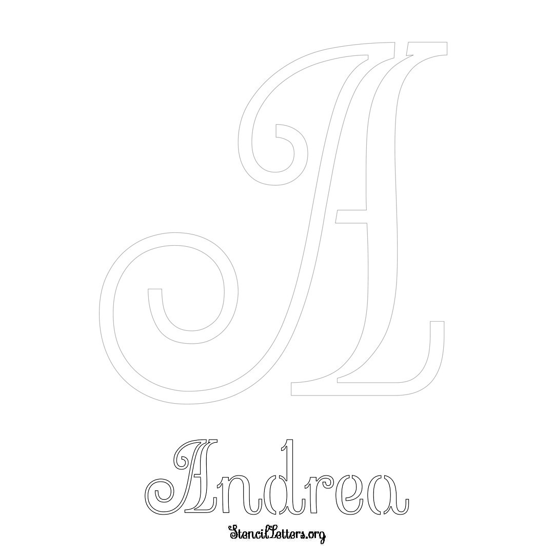 Andrea printable name initial stencil in Ornamental Cursive Lettering