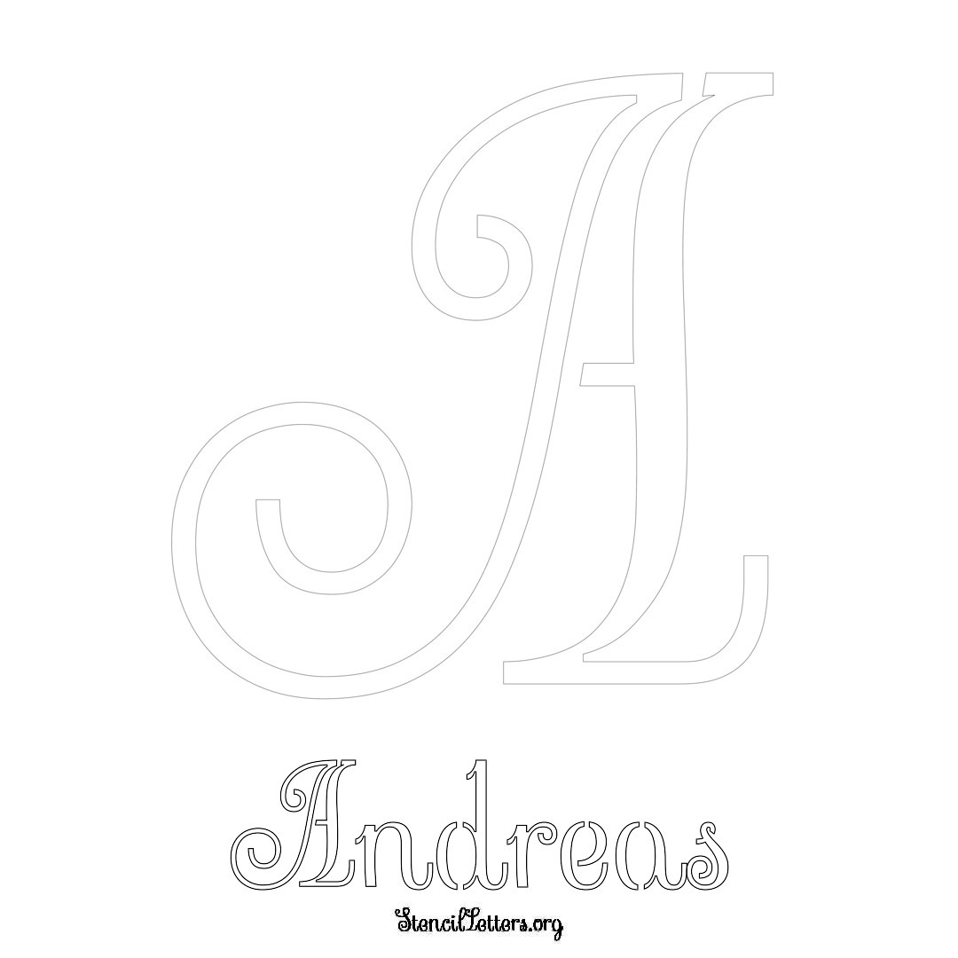 Andreas printable name initial stencil in Ornamental Cursive Lettering