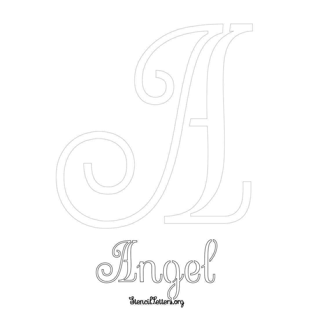 Angel printable name initial stencil in Ornamental Cursive Lettering