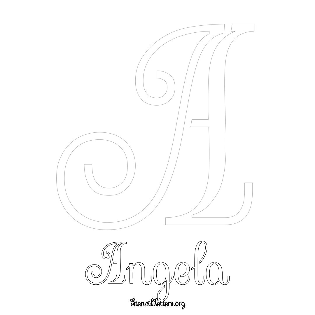 Angela printable name initial stencil in Ornamental Cursive Lettering