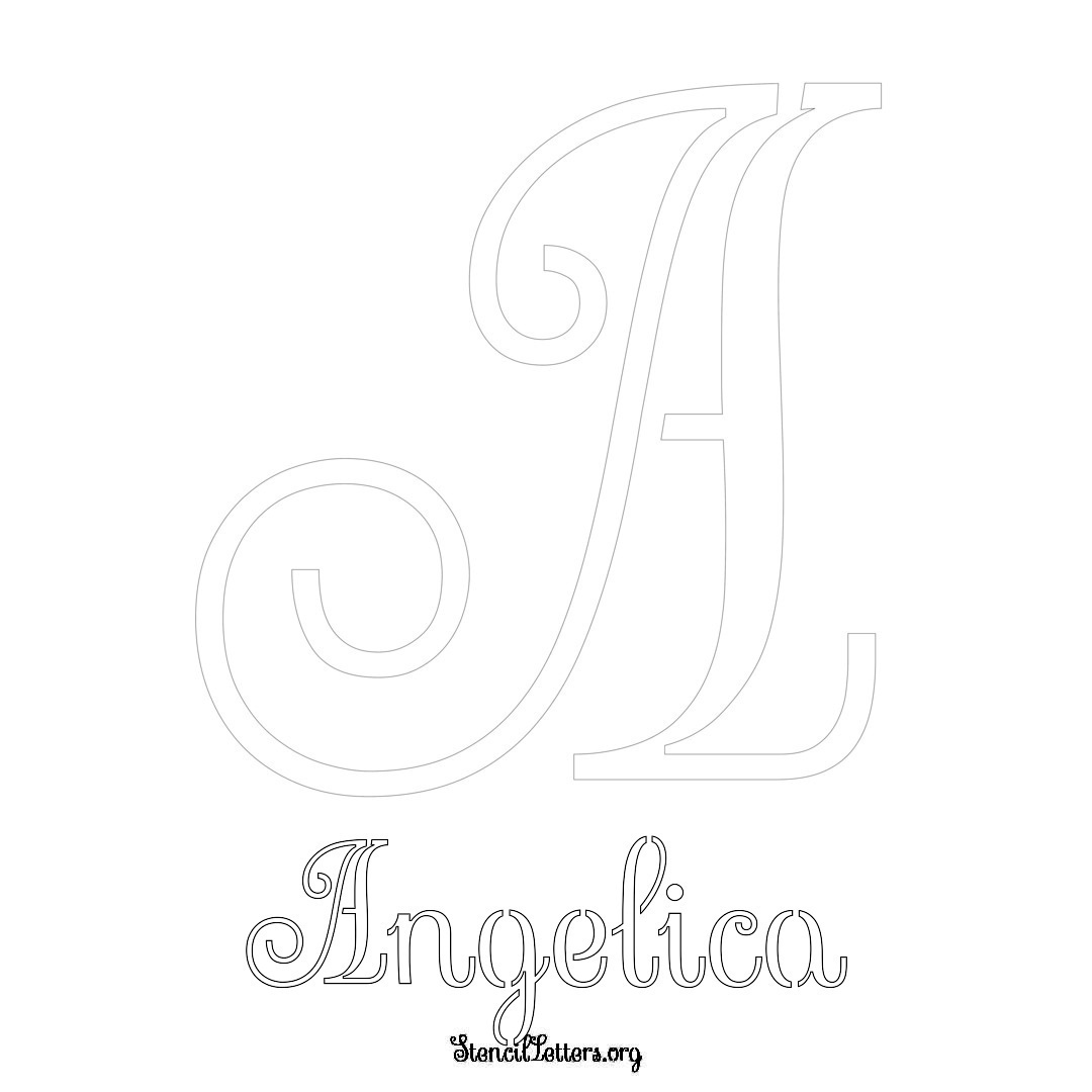 Angelica printable name initial stencil in Ornamental Cursive Lettering
