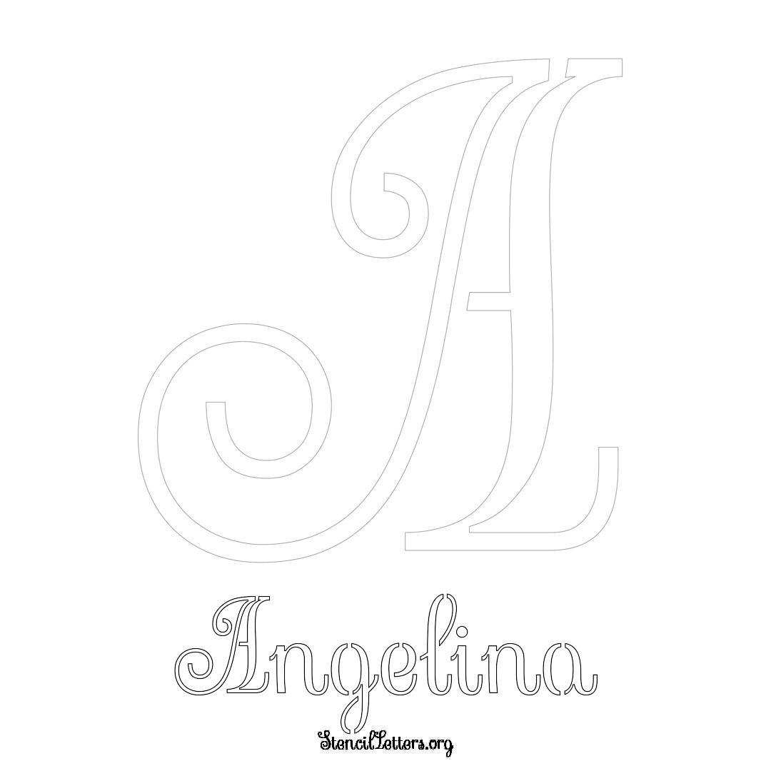 Angelina printable name initial stencil in Ornamental Cursive Lettering