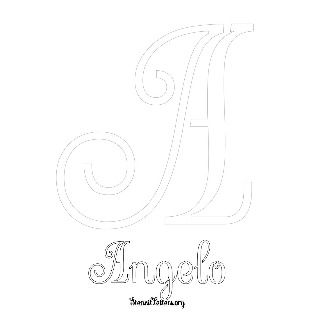 Angelo printable name initial stencil in Ornamental Cursive Lettering