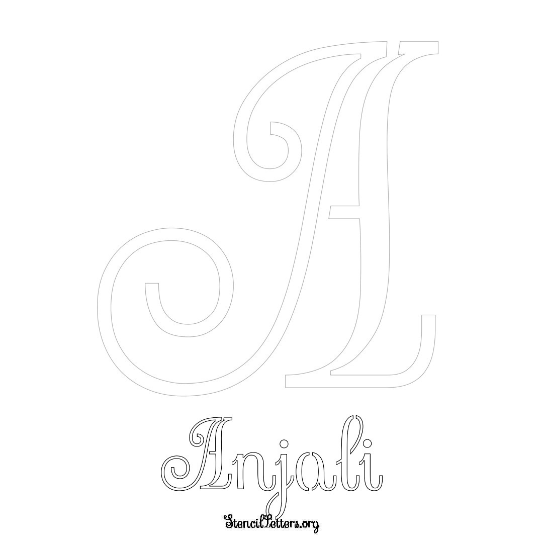 Anjali printable name initial stencil in Ornamental Cursive Lettering