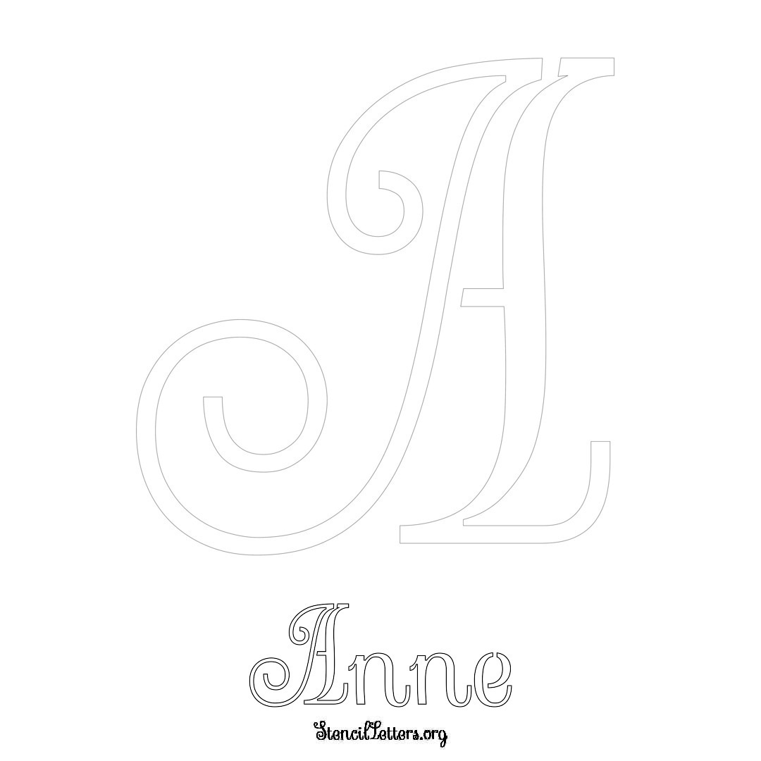 Anne printable name initial stencil in Ornamental Cursive Lettering