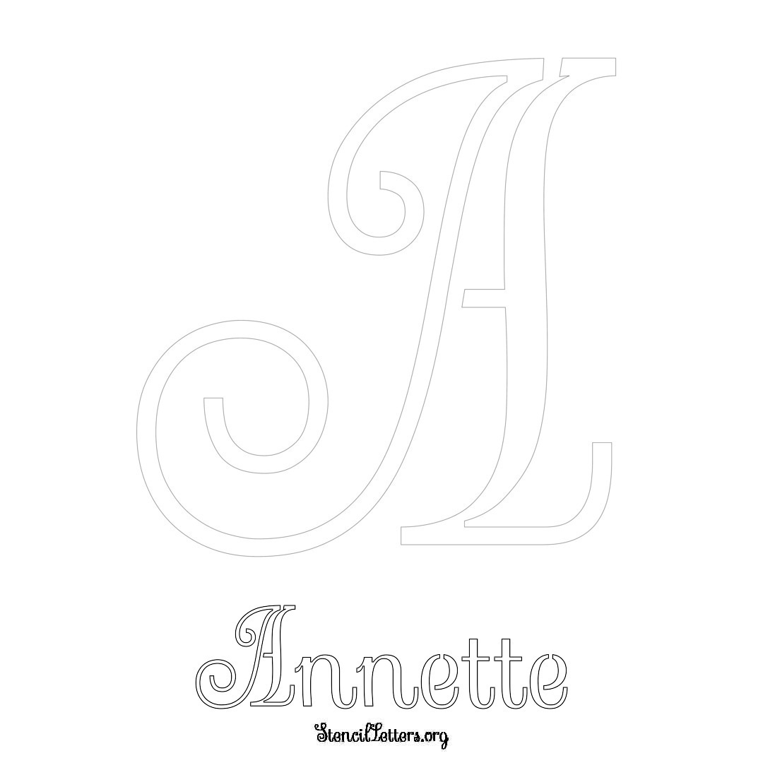 Annette printable name initial stencil in Ornamental Cursive Lettering