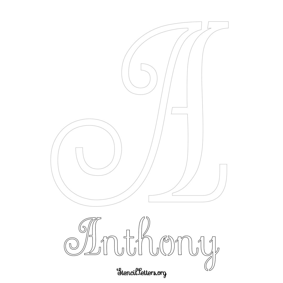 Anthony printable name initial stencil in Ornamental Cursive Lettering