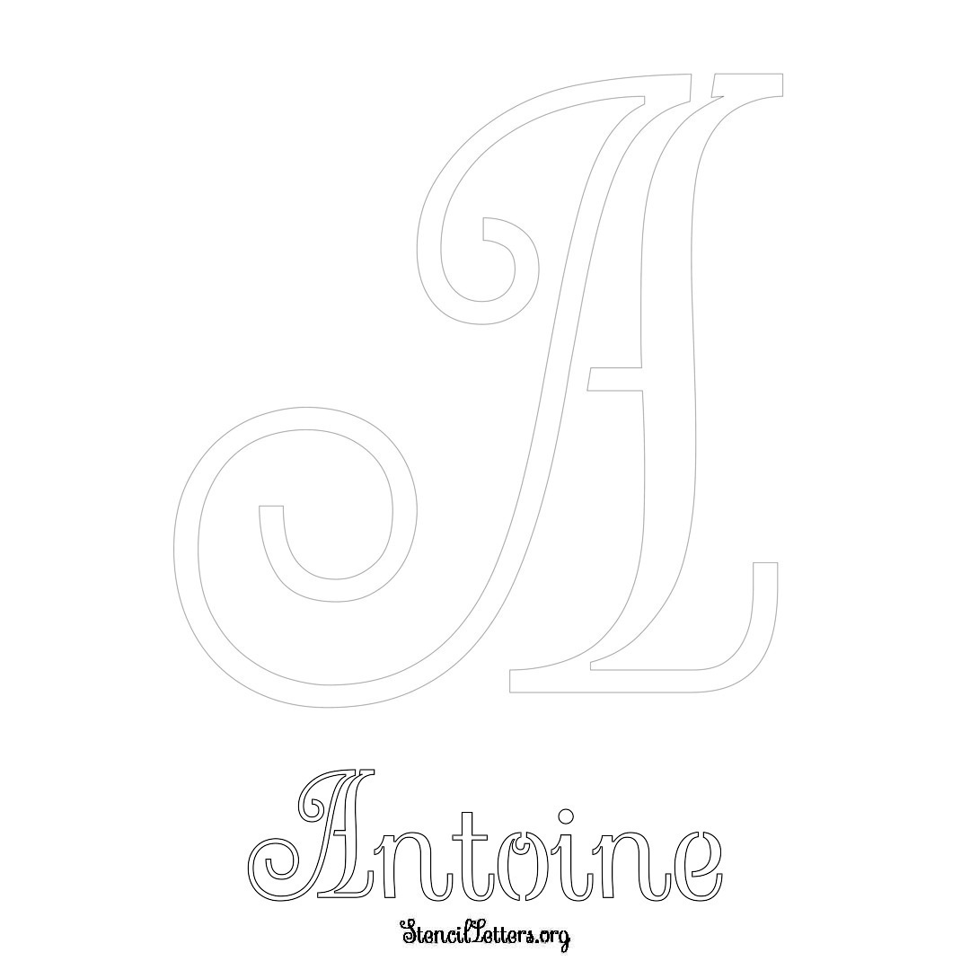 Antoine printable name initial stencil in Ornamental Cursive Lettering