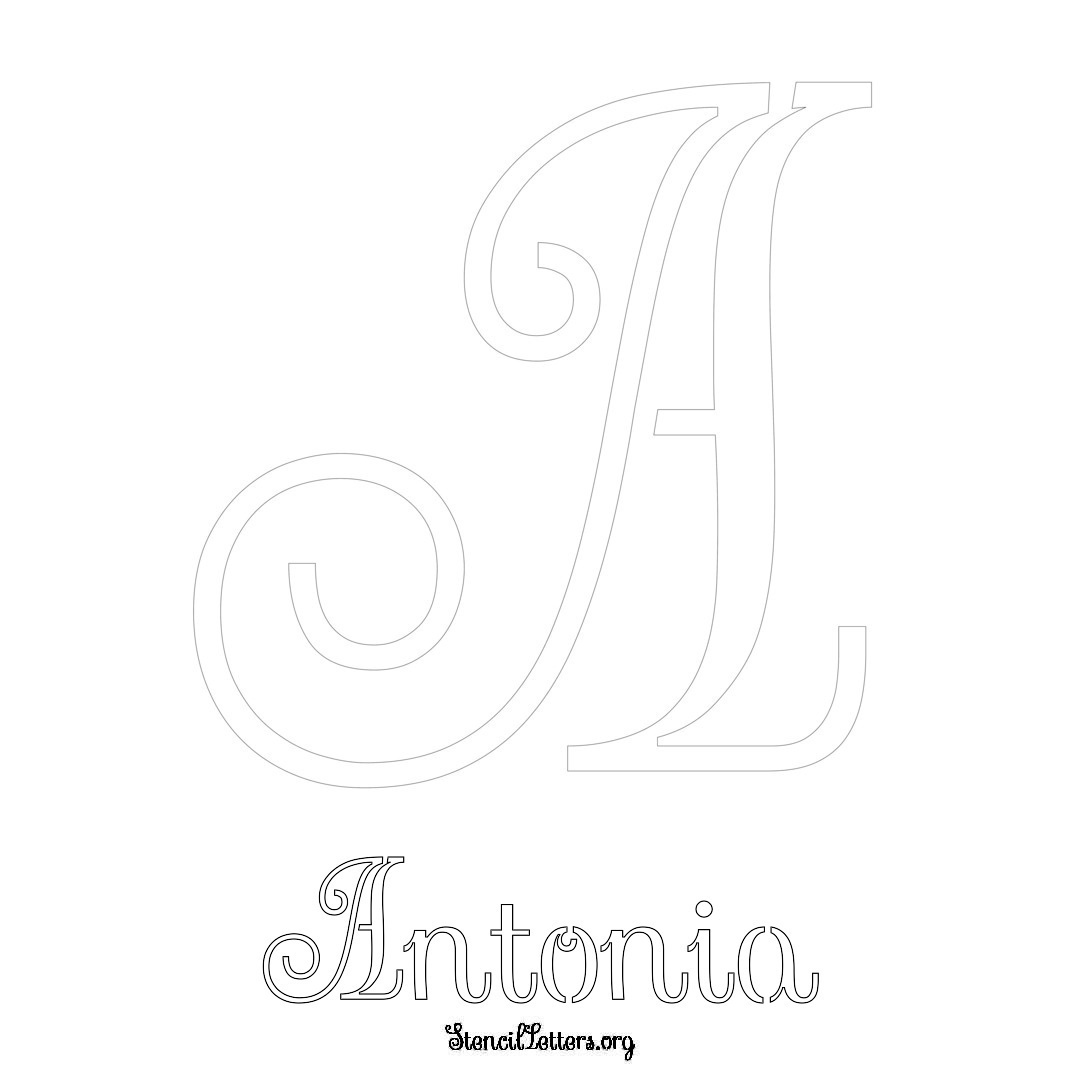 Antonia printable name initial stencil in Ornamental Cursive Lettering