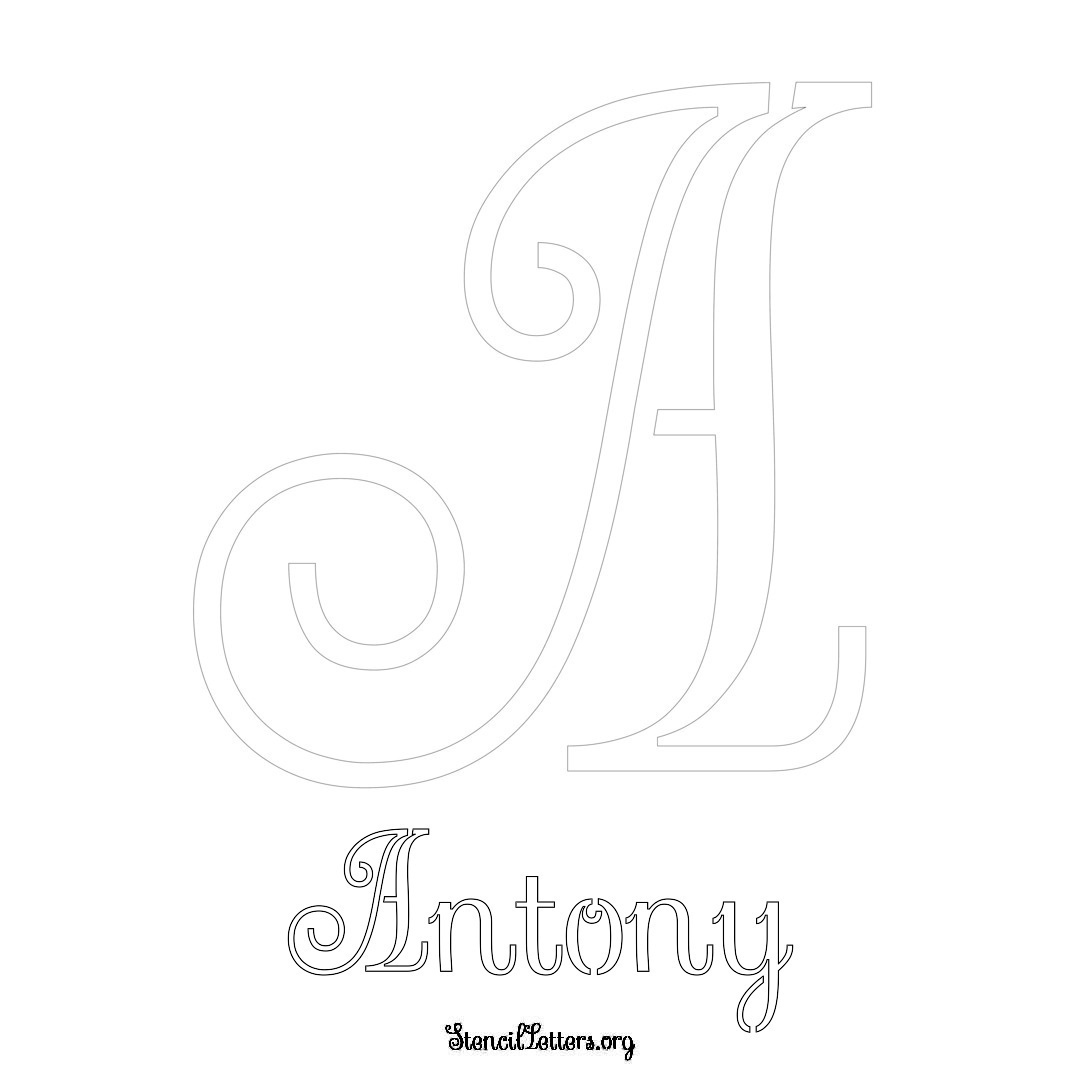 Antony printable name initial stencil in Ornamental Cursive Lettering