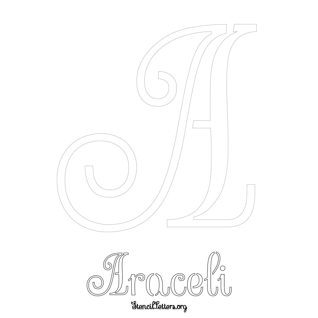 Araceli printable name initial stencil in Ornamental Cursive Lettering