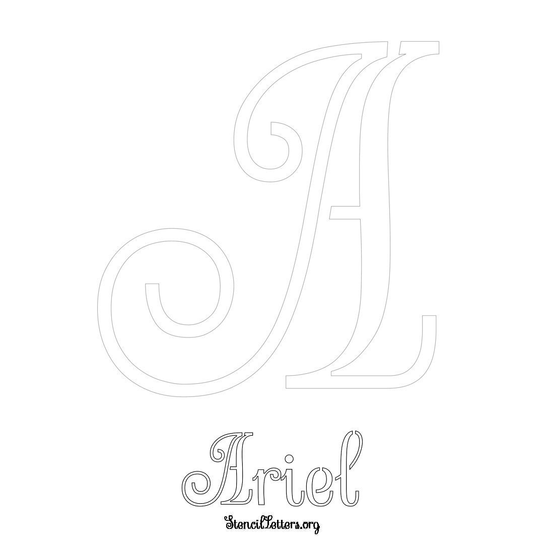 Ariel printable name initial stencil in Ornamental Cursive Lettering