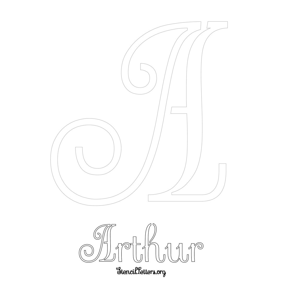 Arthur printable name initial stencil in Ornamental Cursive Lettering