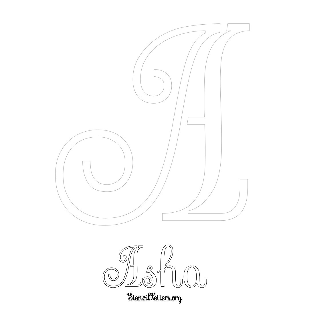 Asha printable name initial stencil in Ornamental Cursive Lettering