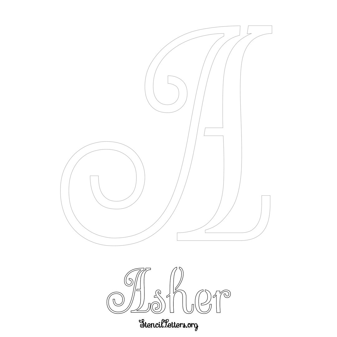 Asher printable name initial stencil in Ornamental Cursive Lettering