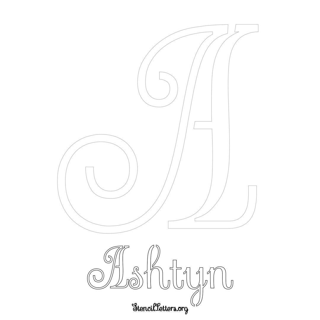 Ashtyn printable name initial stencil in Ornamental Cursive Lettering