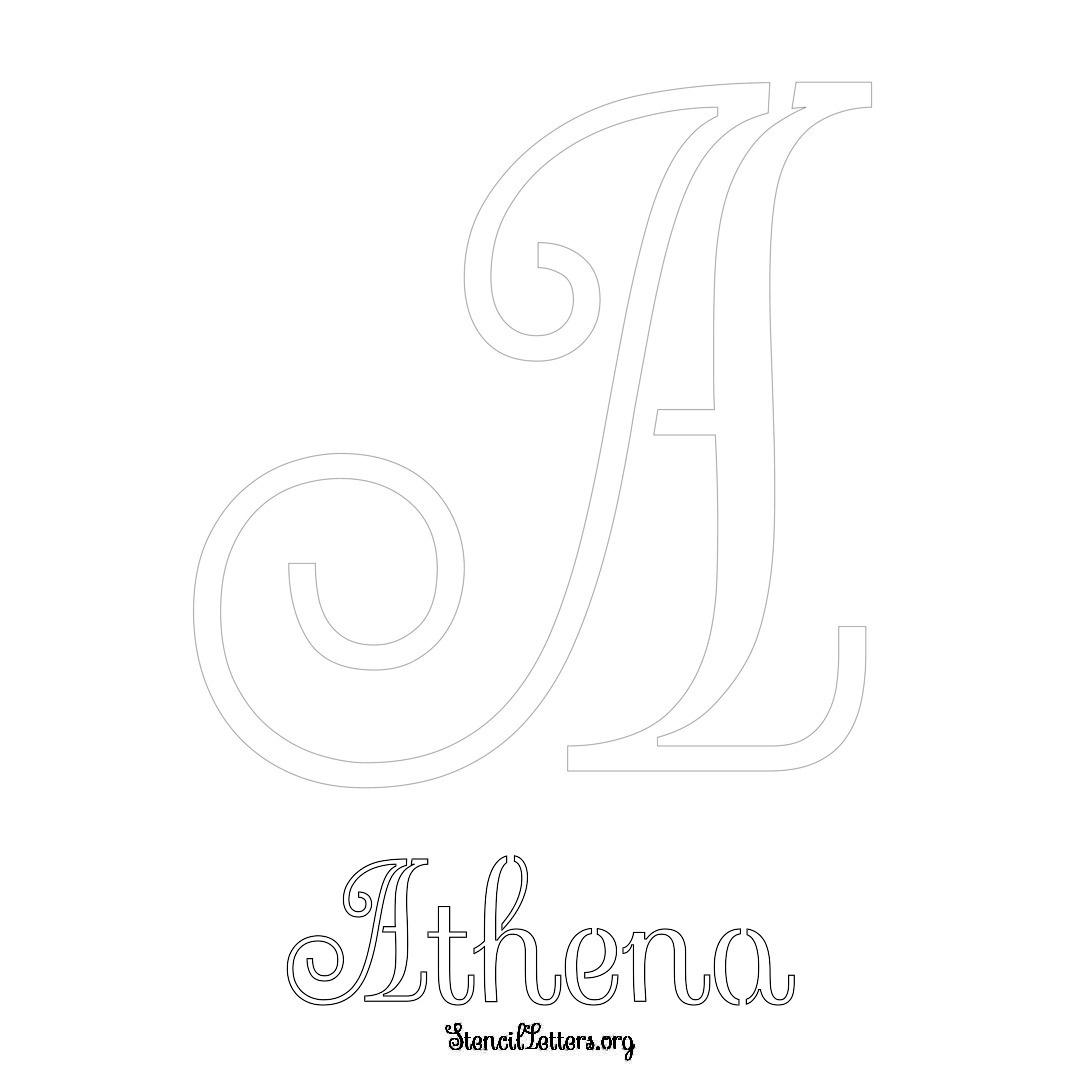 Athena printable name initial stencil in Ornamental Cursive Lettering
