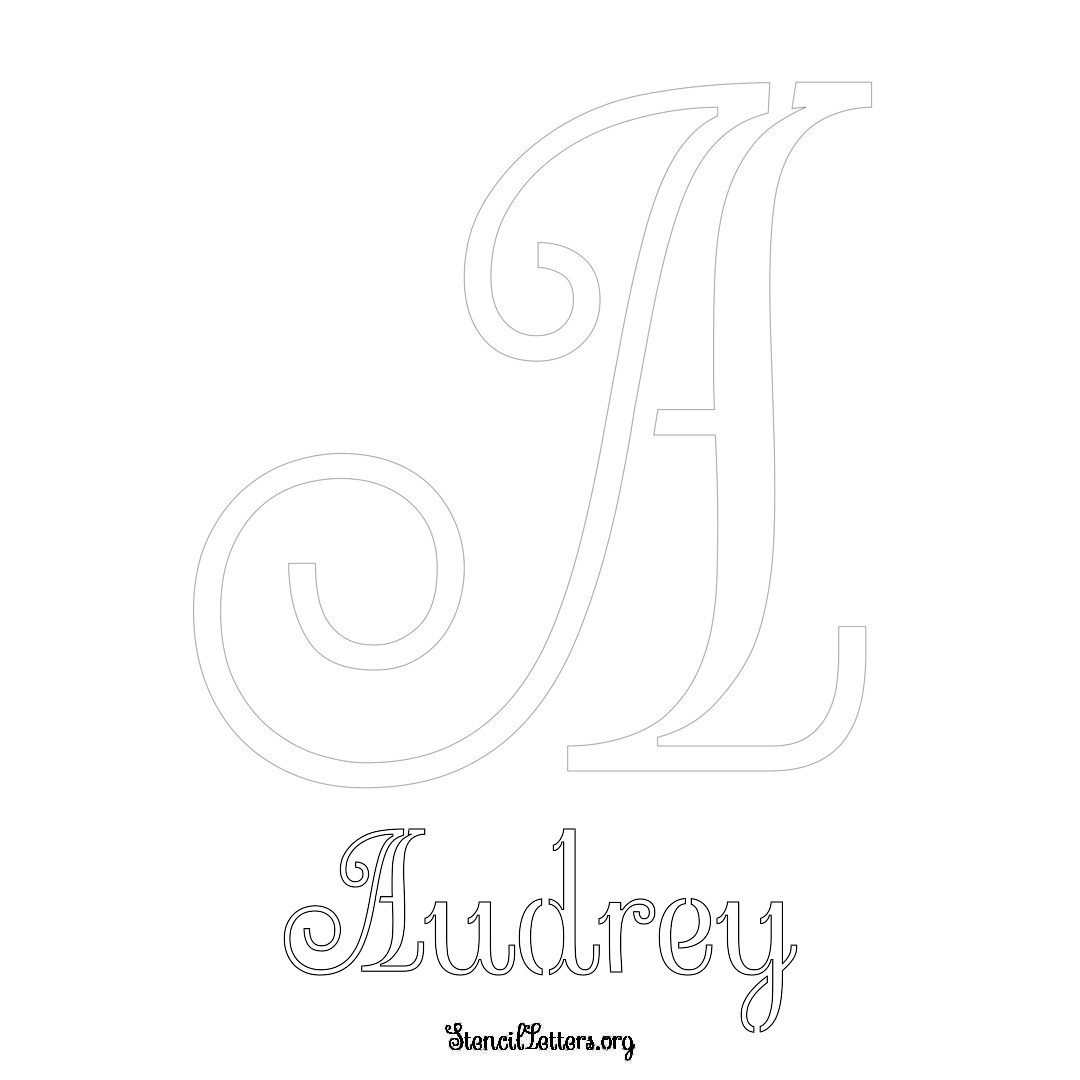 Audrey printable name initial stencil in Ornamental Cursive Lettering