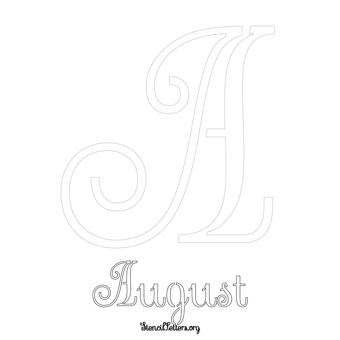 August printable name initial stencil in Ornamental Cursive Lettering