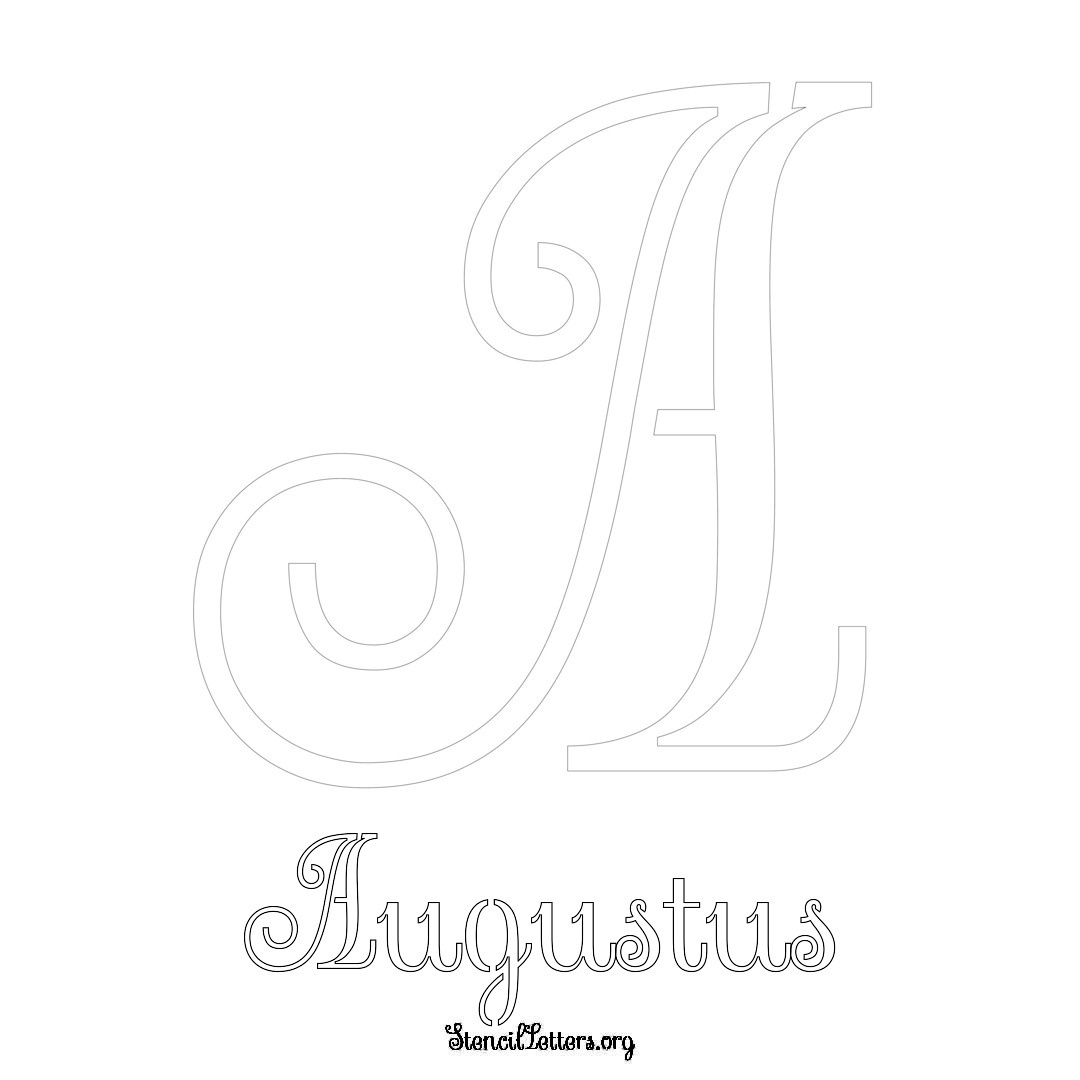 Augustus printable name initial stencil in Ornamental Cursive Lettering