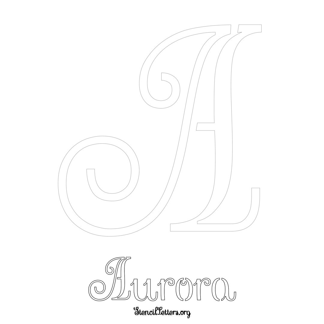 Aurora printable name initial stencil in Ornamental Cursive Lettering