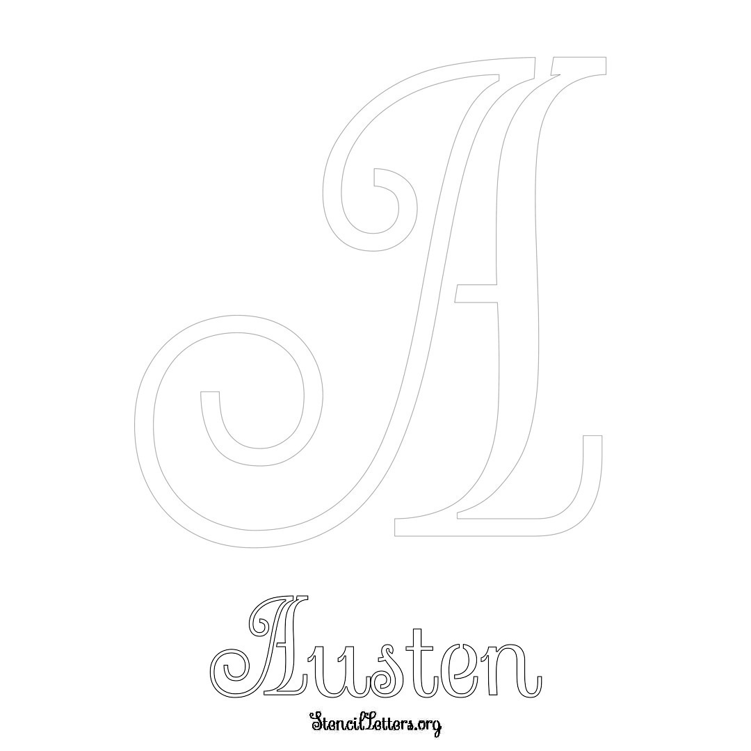 Austen printable name initial stencil in Ornamental Cursive Lettering
