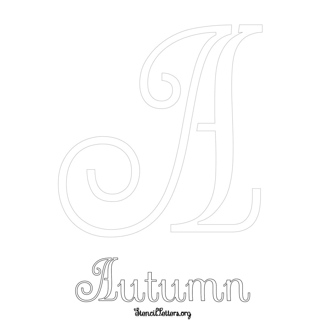 Autumn printable name initial stencil in Ornamental Cursive Lettering