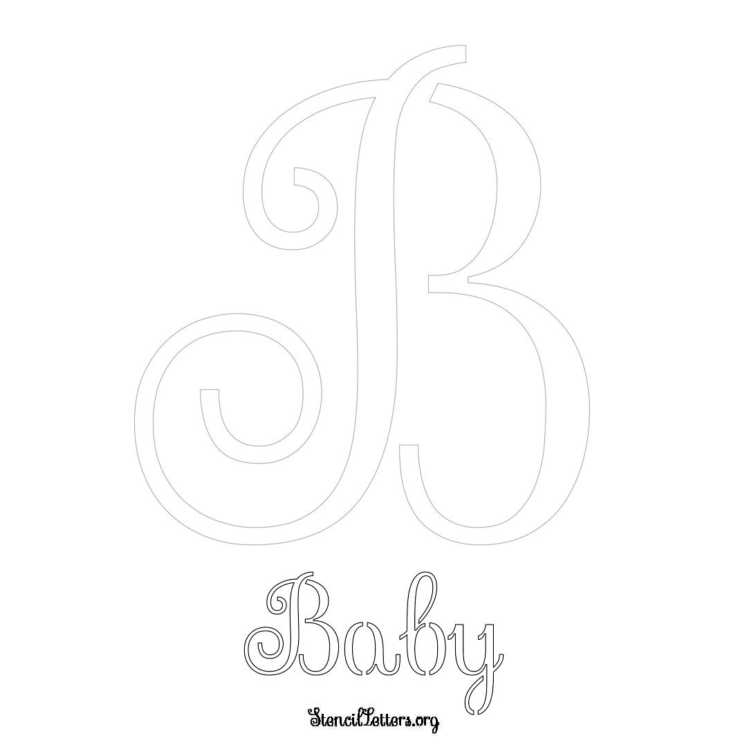 Baby printable name initial stencil in Ornamental Cursive Lettering