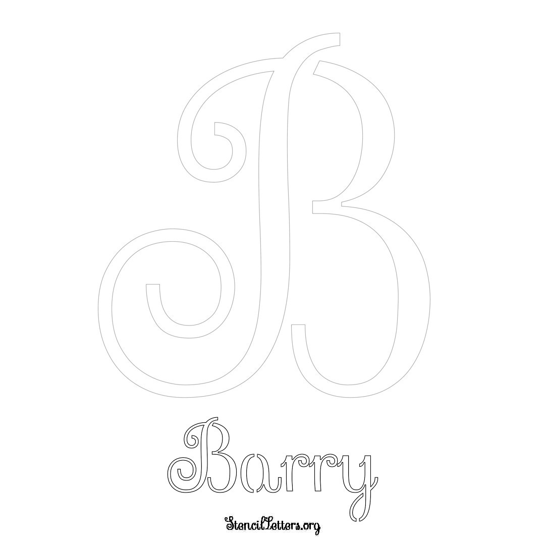 Barry printable name initial stencil in Ornamental Cursive Lettering