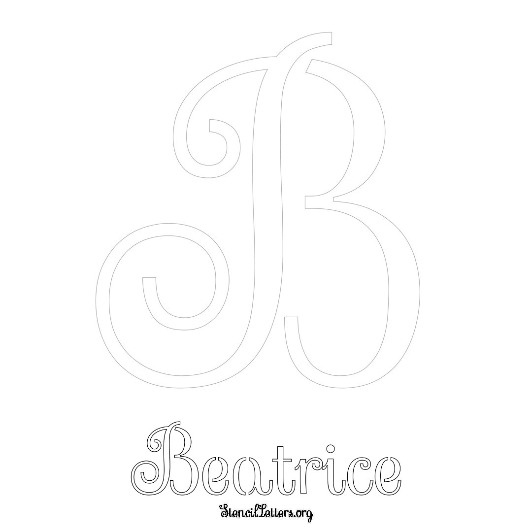 Beatrice printable name initial stencil in Ornamental Cursive Lettering