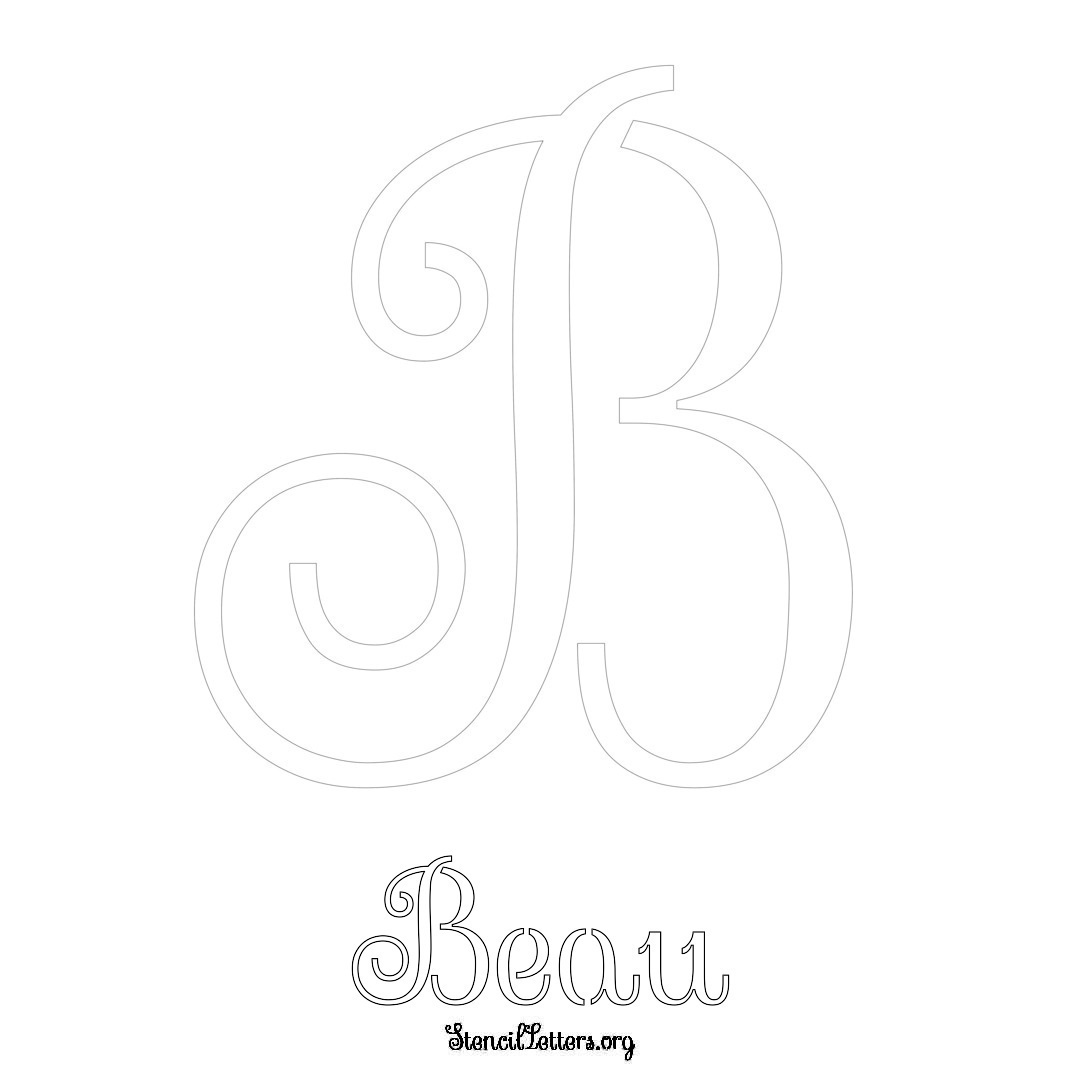 Beau printable name initial stencil in Ornamental Cursive Lettering