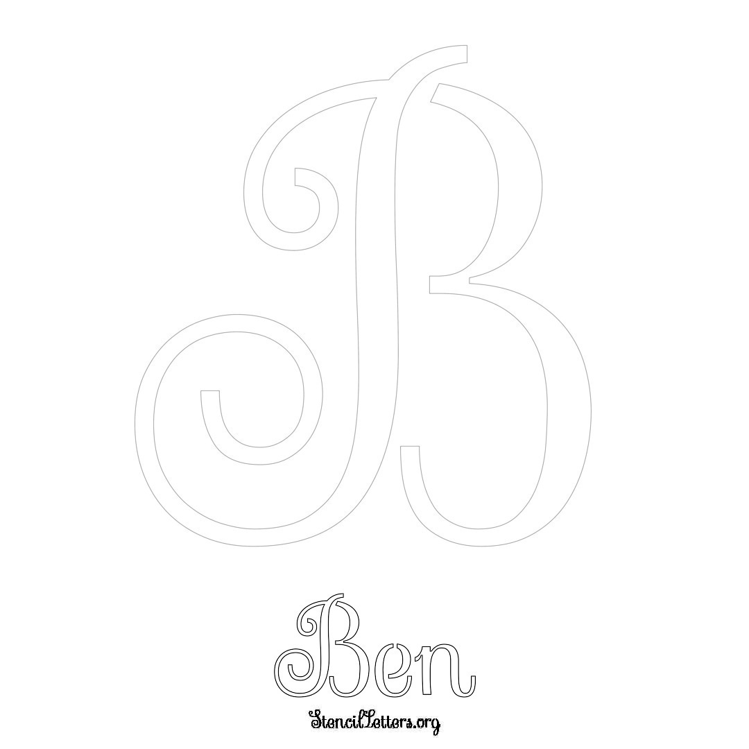 Ben printable name initial stencil in Ornamental Cursive Lettering