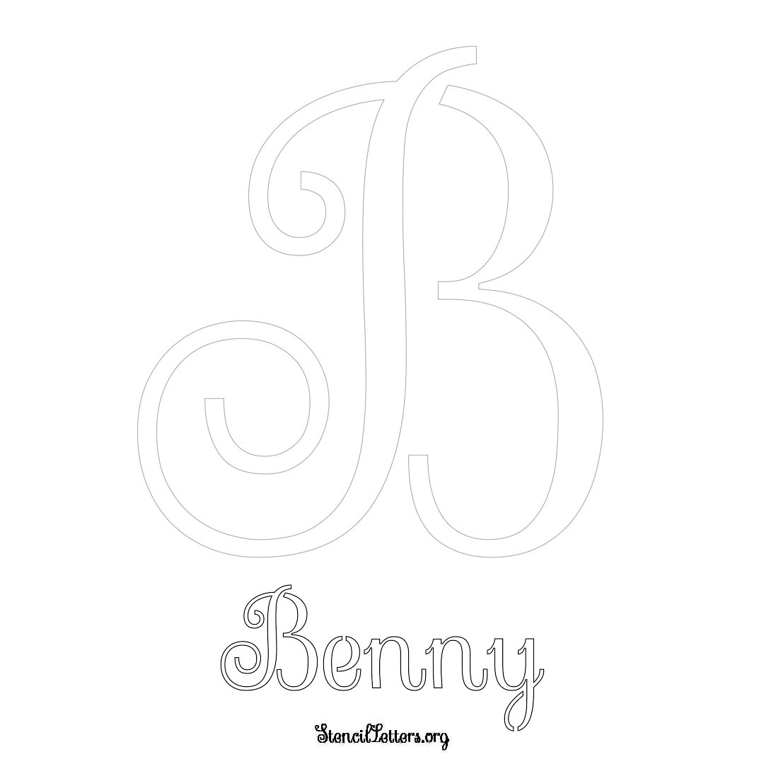Benny printable name initial stencil in Ornamental Cursive Lettering