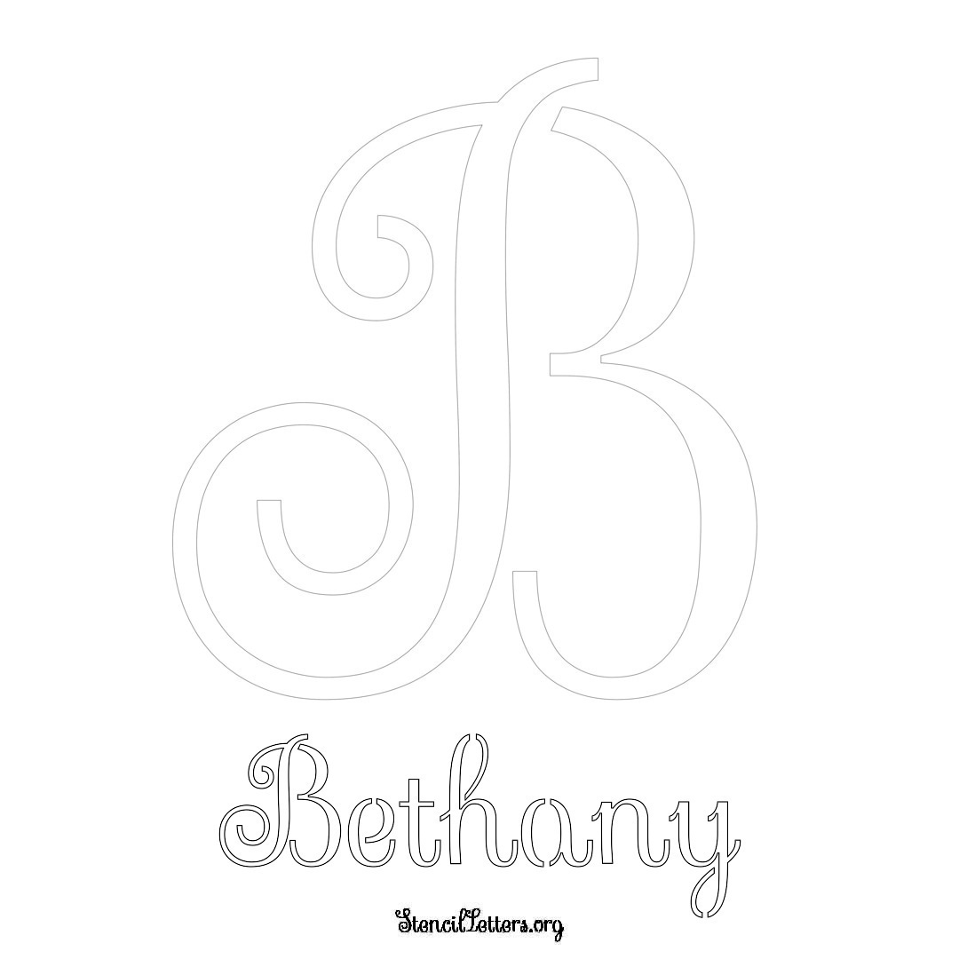 Bethany printable name initial stencil in Ornamental Cursive Lettering