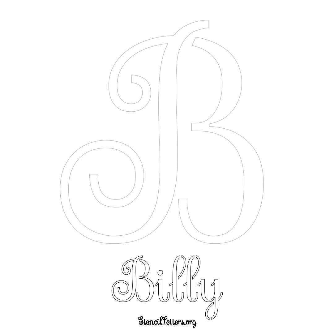 Billy printable name initial stencil in Ornamental Cursive Lettering