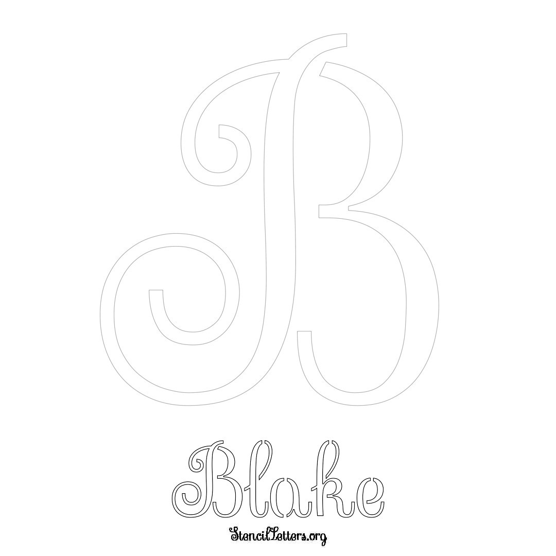 Blake printable name initial stencil in Ornamental Cursive Lettering