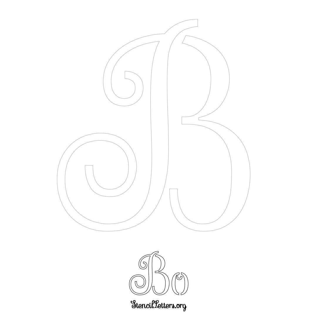 Bo printable name initial stencil in Ornamental Cursive Lettering