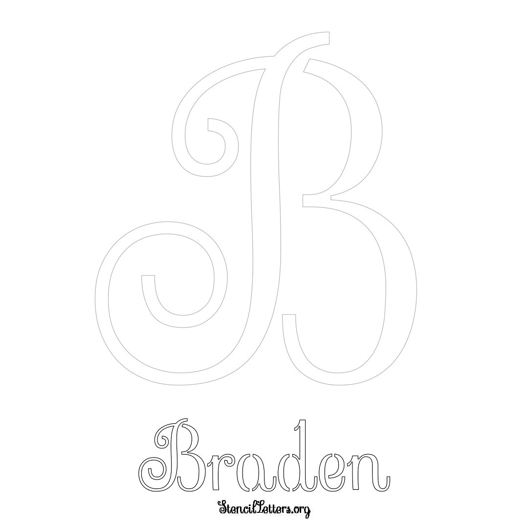 Braden printable name initial stencil in Ornamental Cursive Lettering