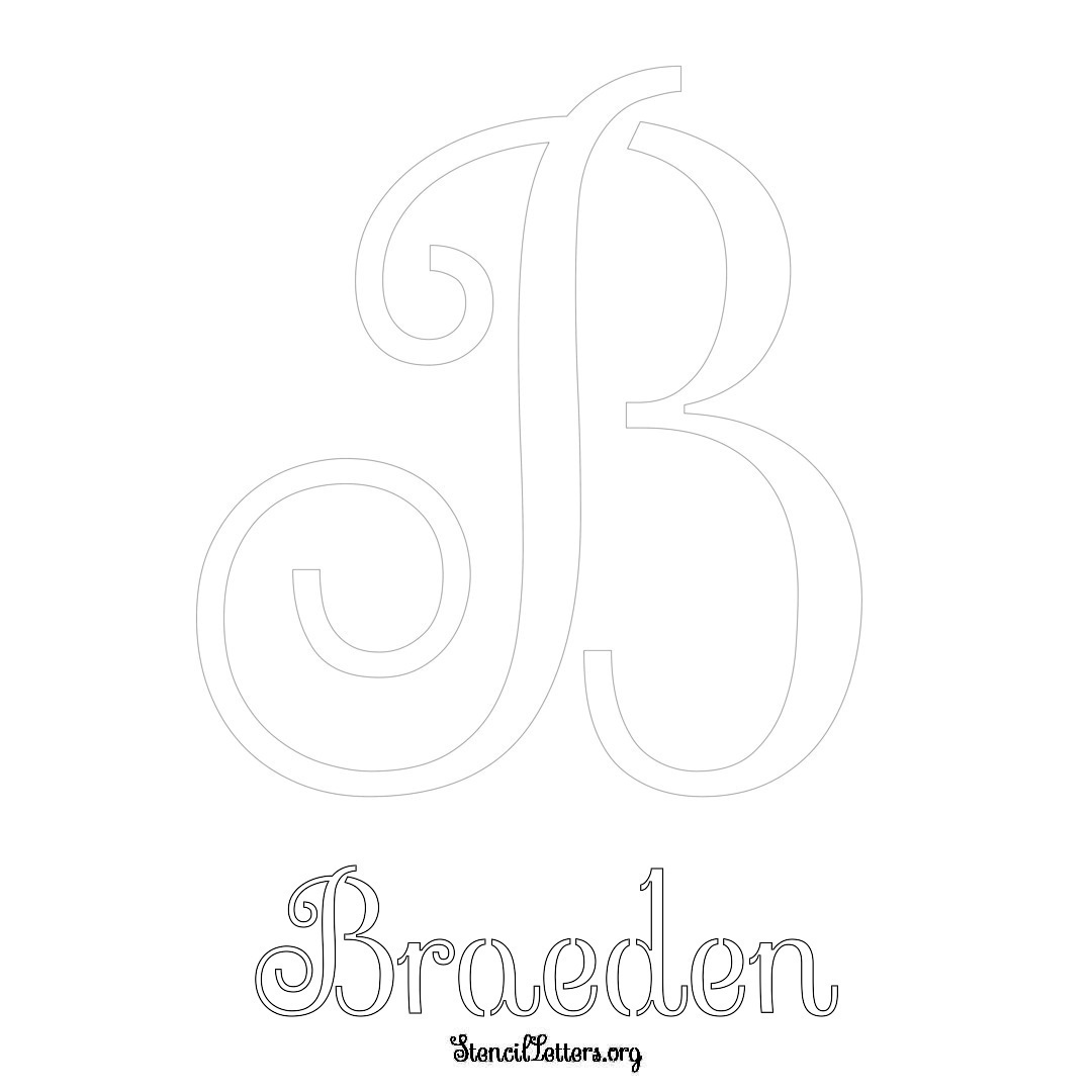 Braeden printable name initial stencil in Ornamental Cursive Lettering