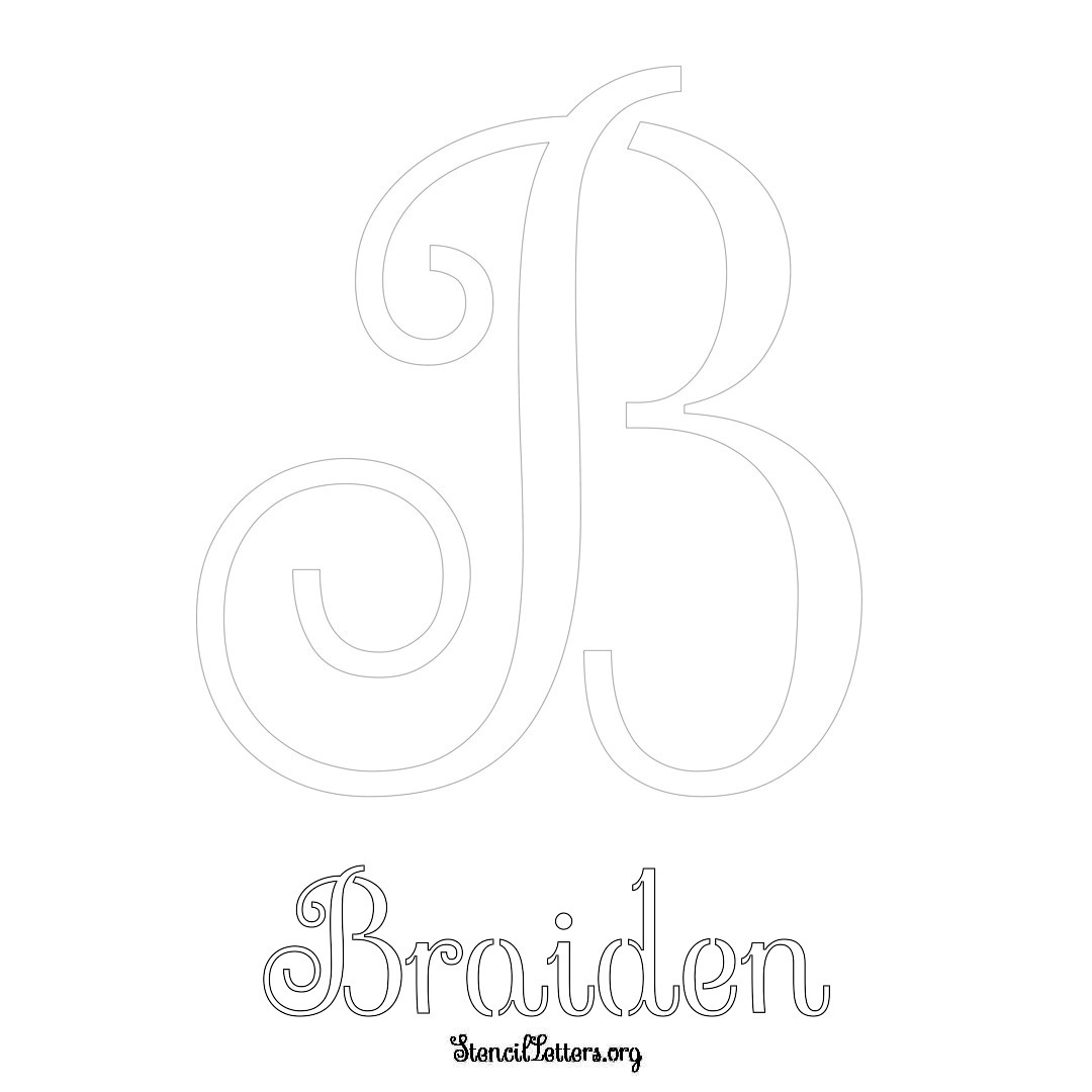 Braiden printable name initial stencil in Ornamental Cursive Lettering