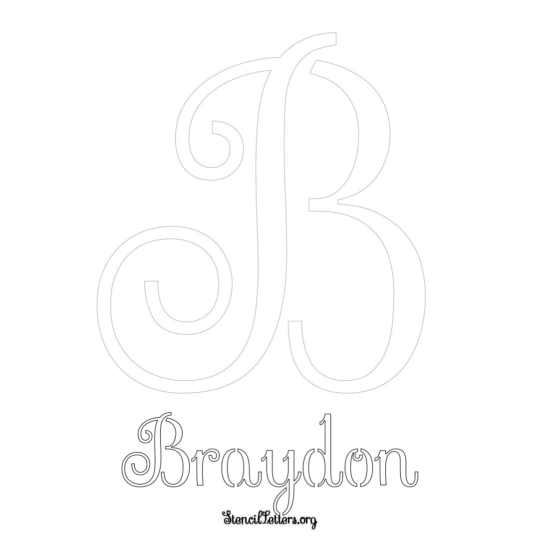 Braydon printable name initial stencil in Ornamental Cursive Lettering