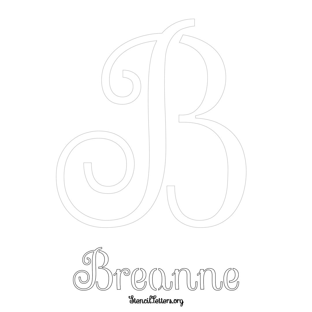 Breanne printable name initial stencil in Ornamental Cursive Lettering