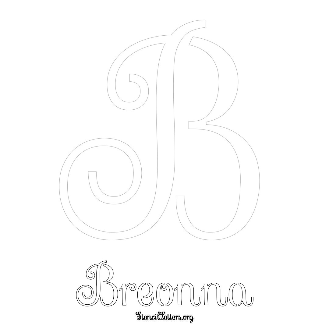 Breonna printable name initial stencil in Ornamental Cursive Lettering