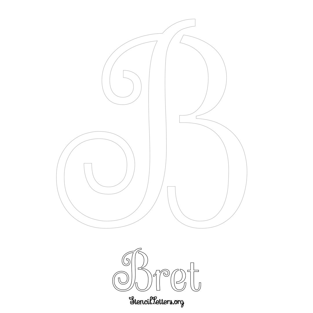 Bret printable name initial stencil in Ornamental Cursive Lettering