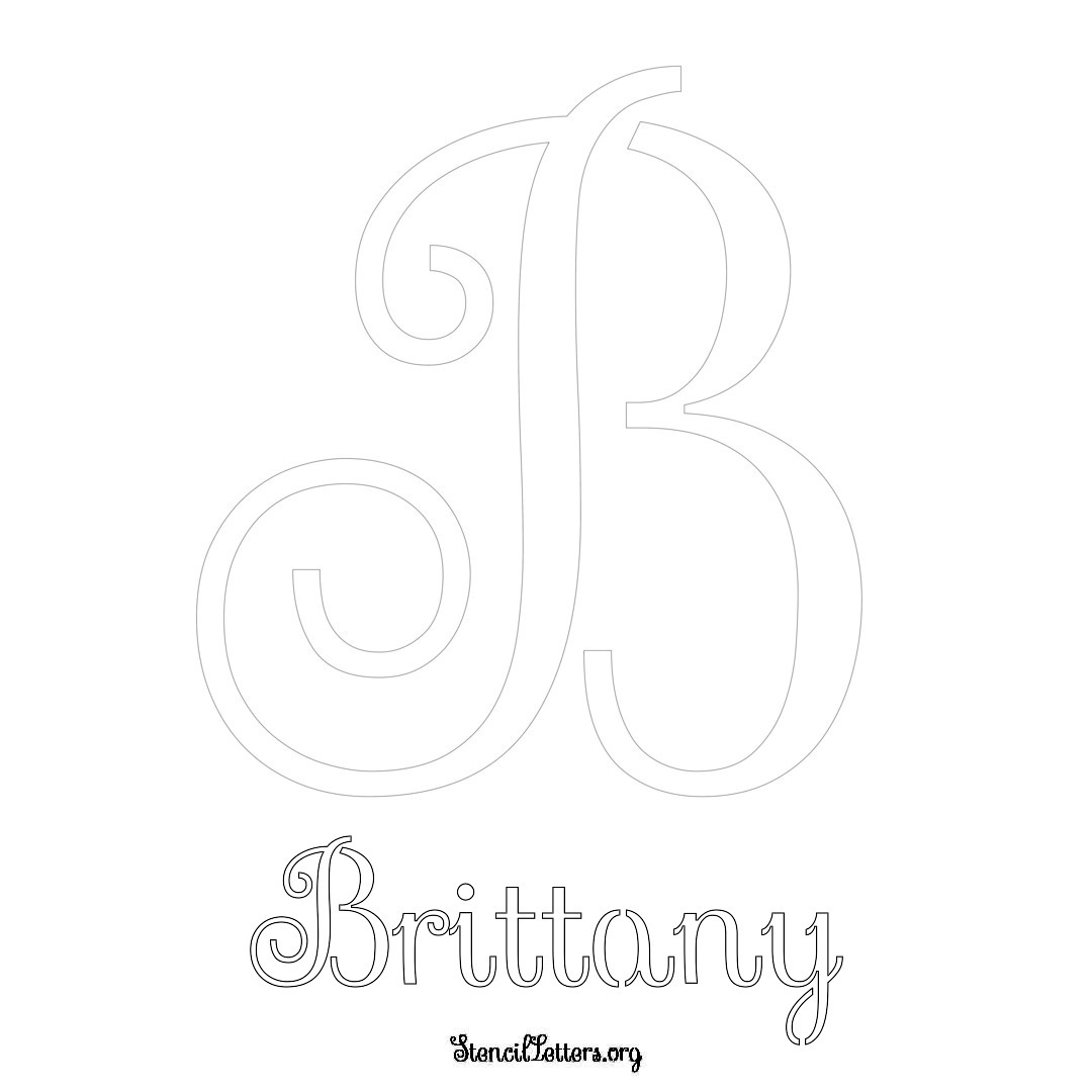 Brittany printable name initial stencil in Ornamental Cursive Lettering