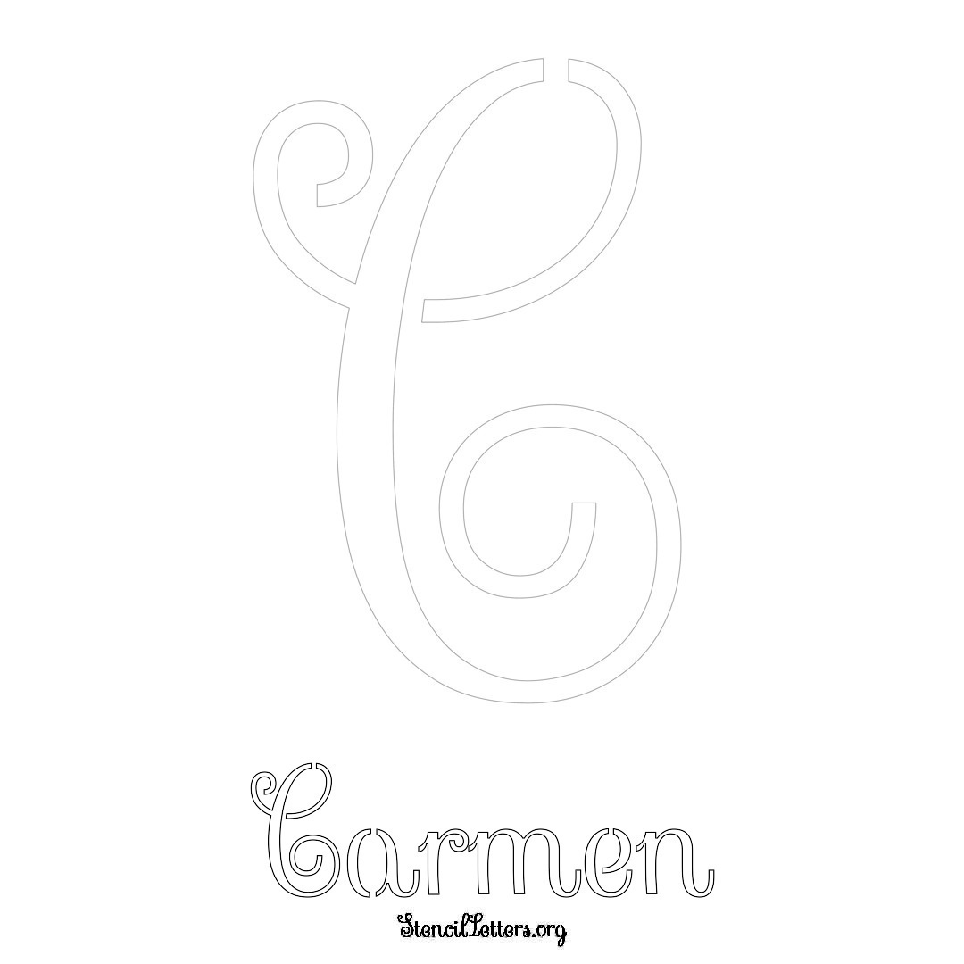 Carmen printable name initial stencil in Ornamental Cursive Lettering