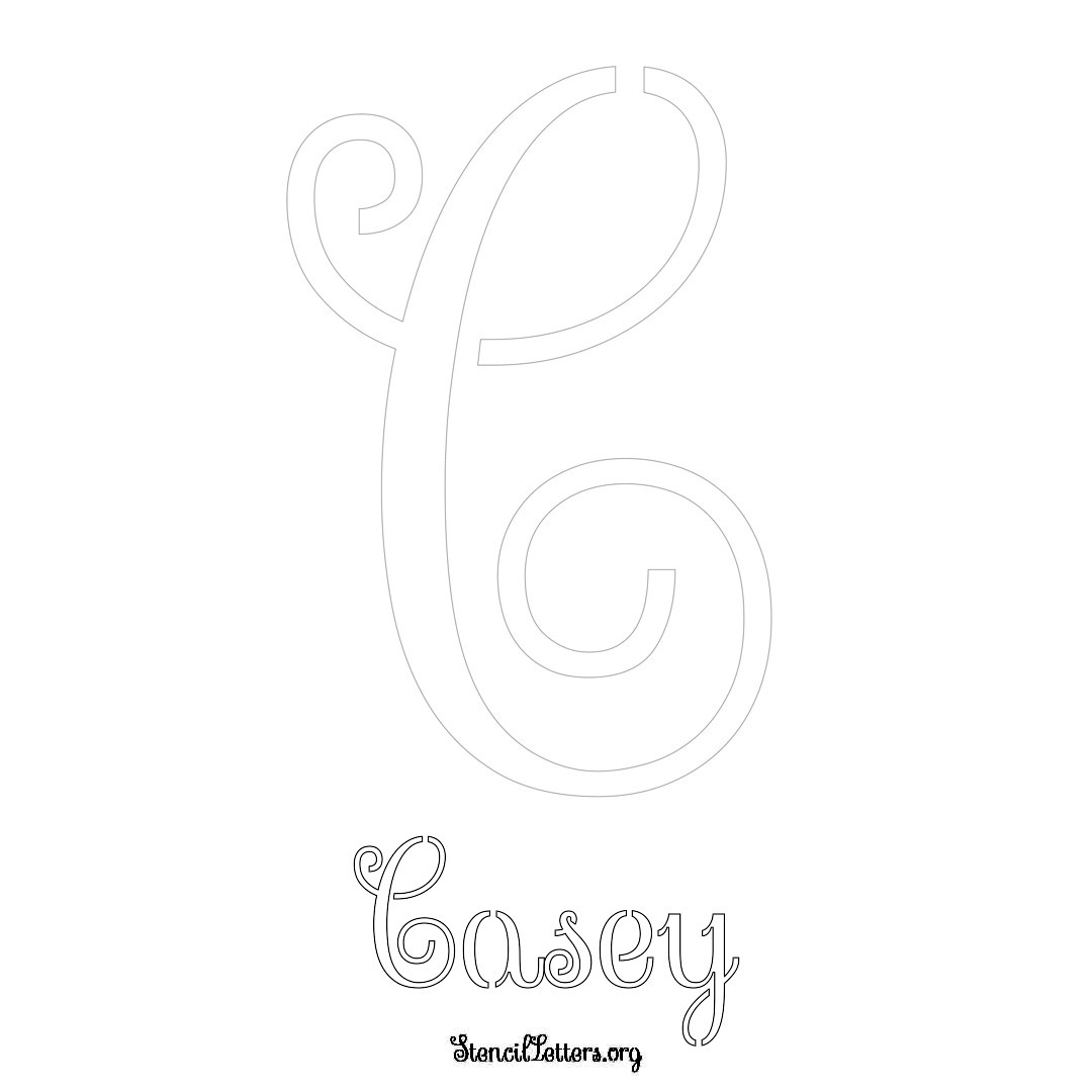 Casey printable name initial stencil in Ornamental Cursive Lettering